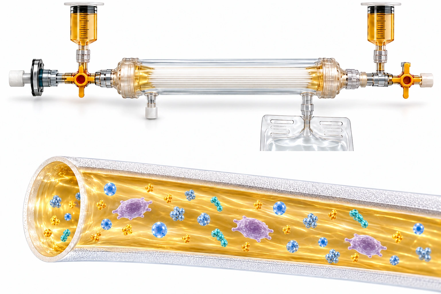 Device and enlarged hollow fibre